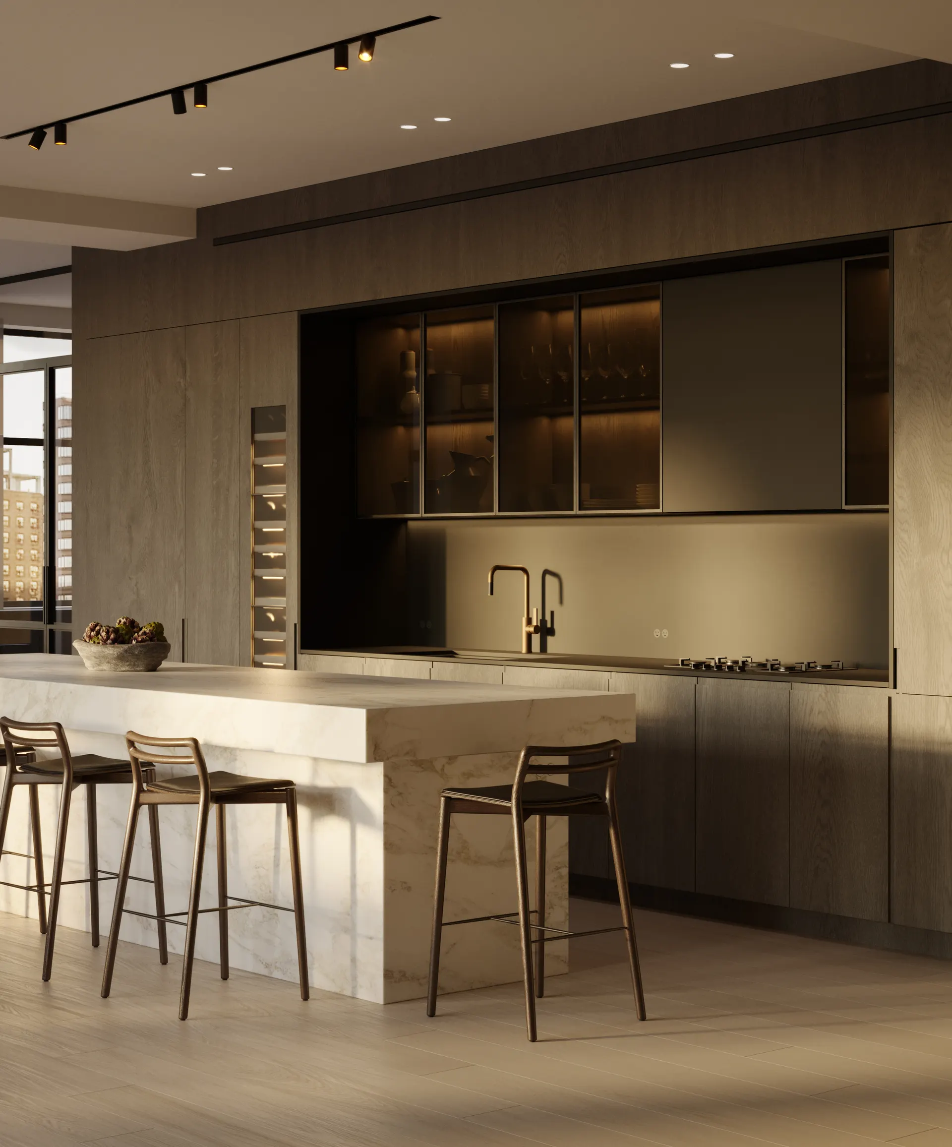 Moving through, the kitchen