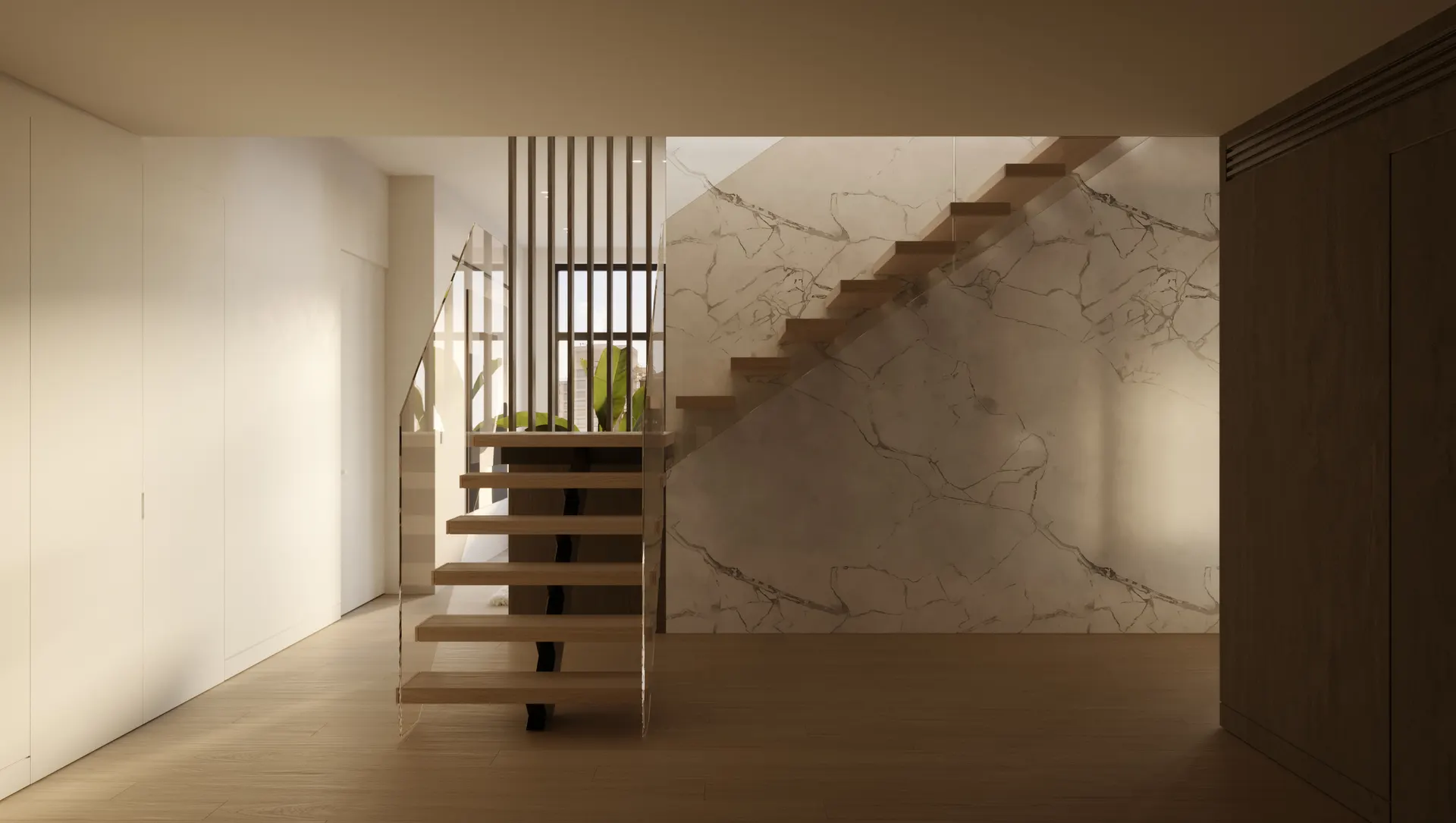 Moving through, the stair