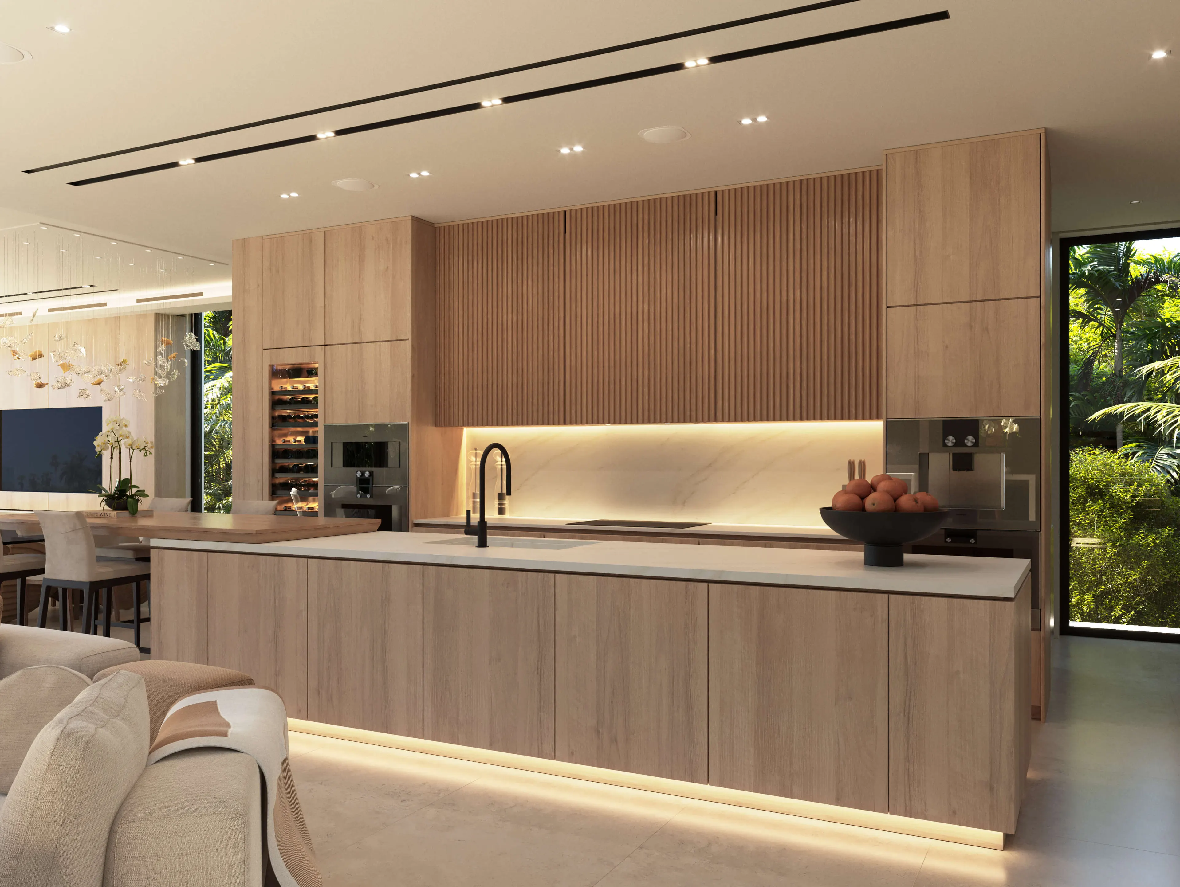 Inside, the kitchen