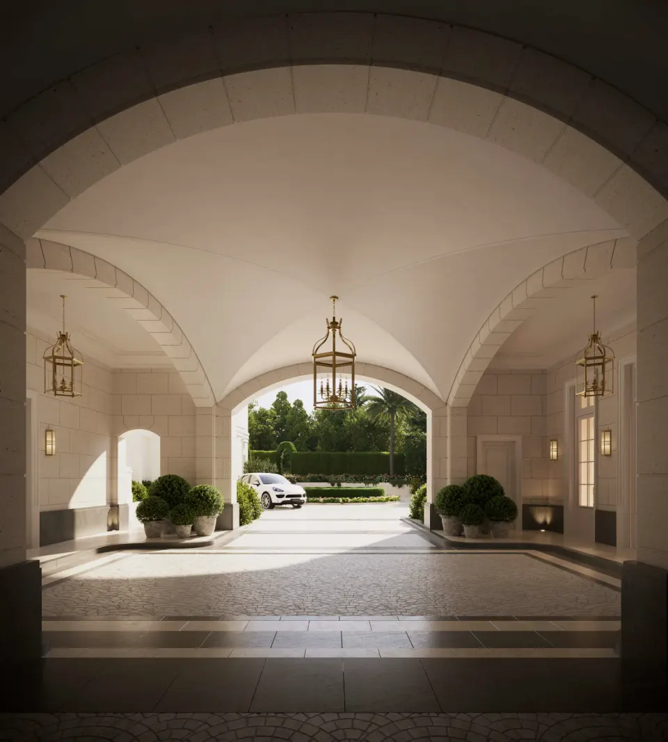 Arrival, the porte cochere