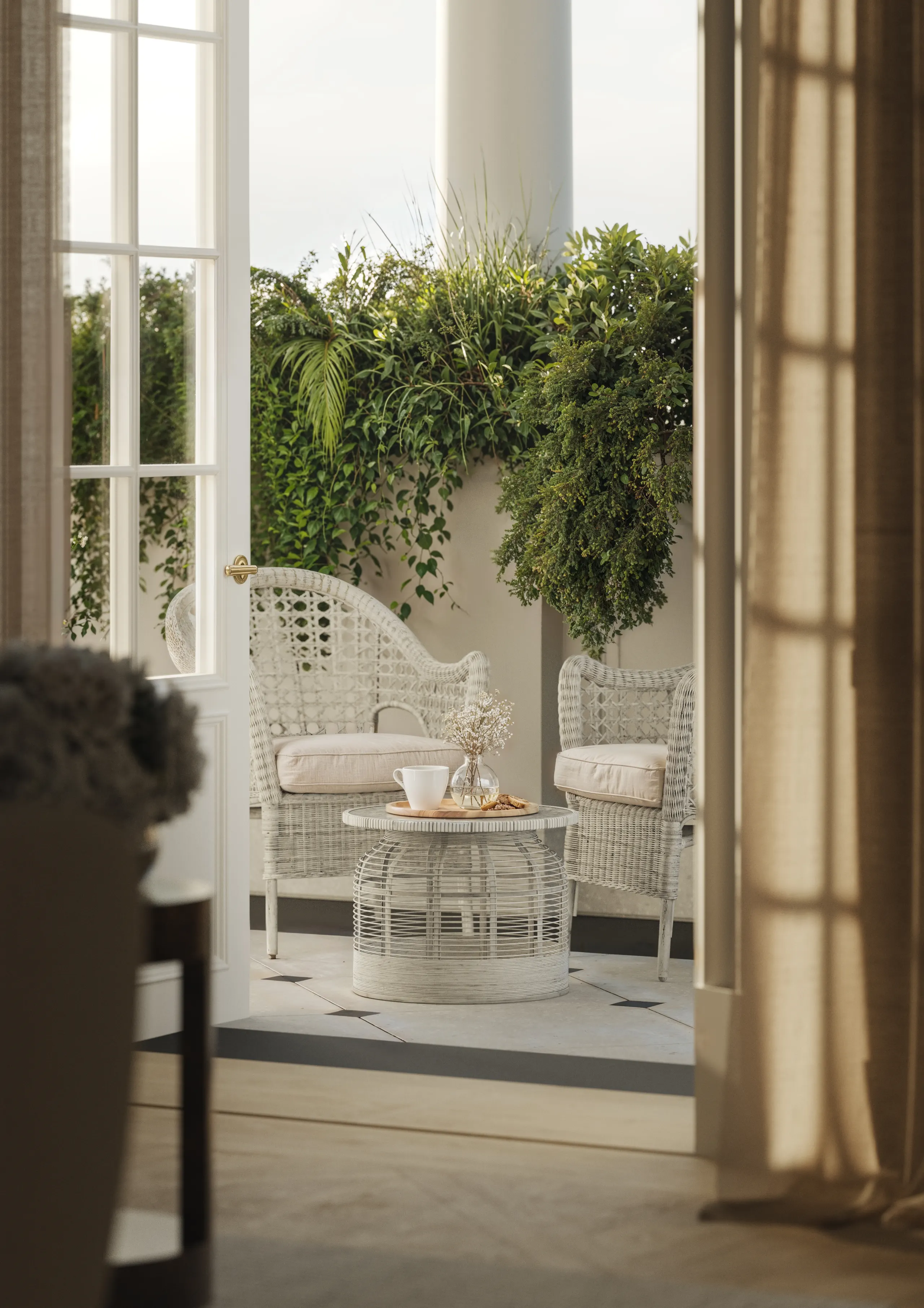 Balcony seen through the open doors
