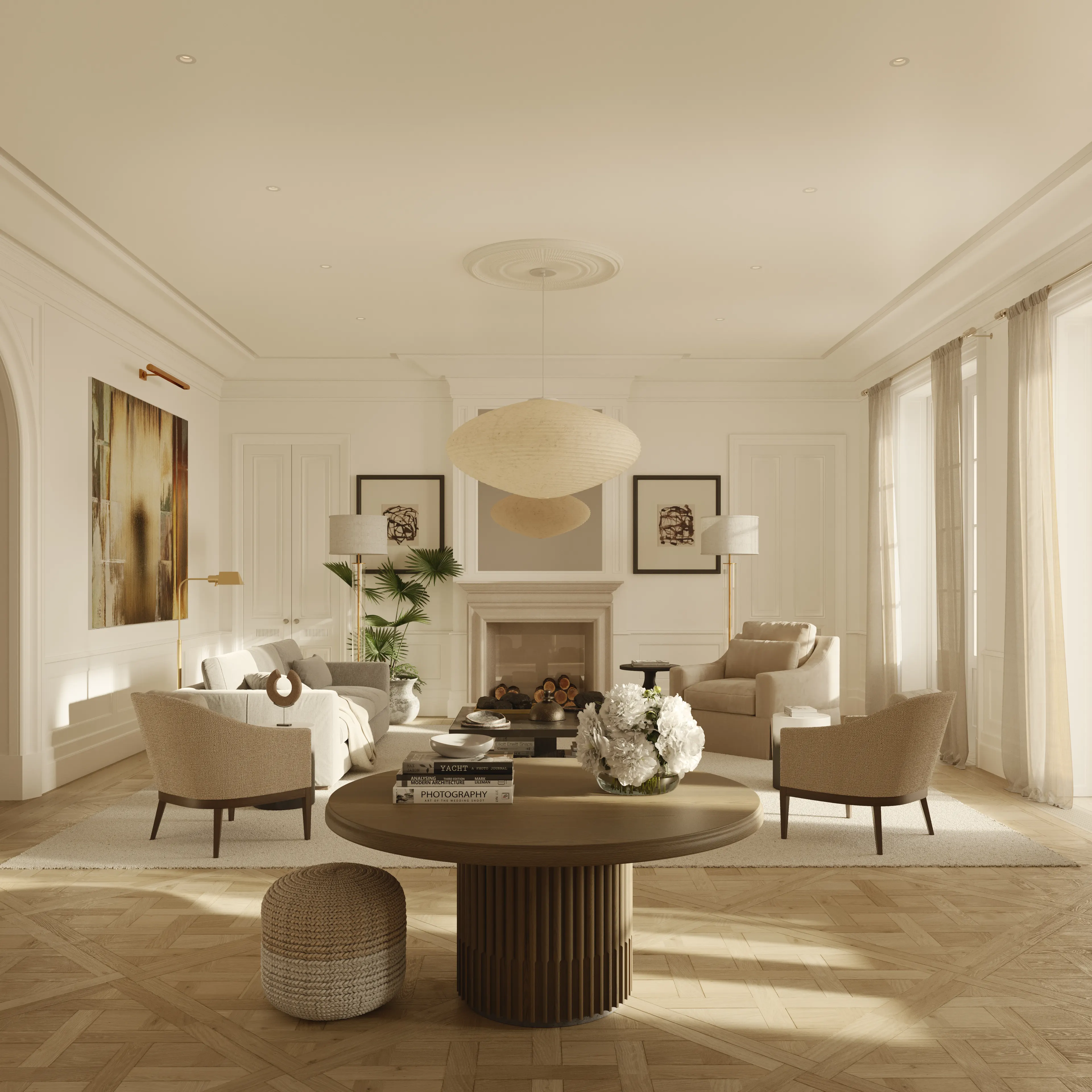 Residence salon with fireplace