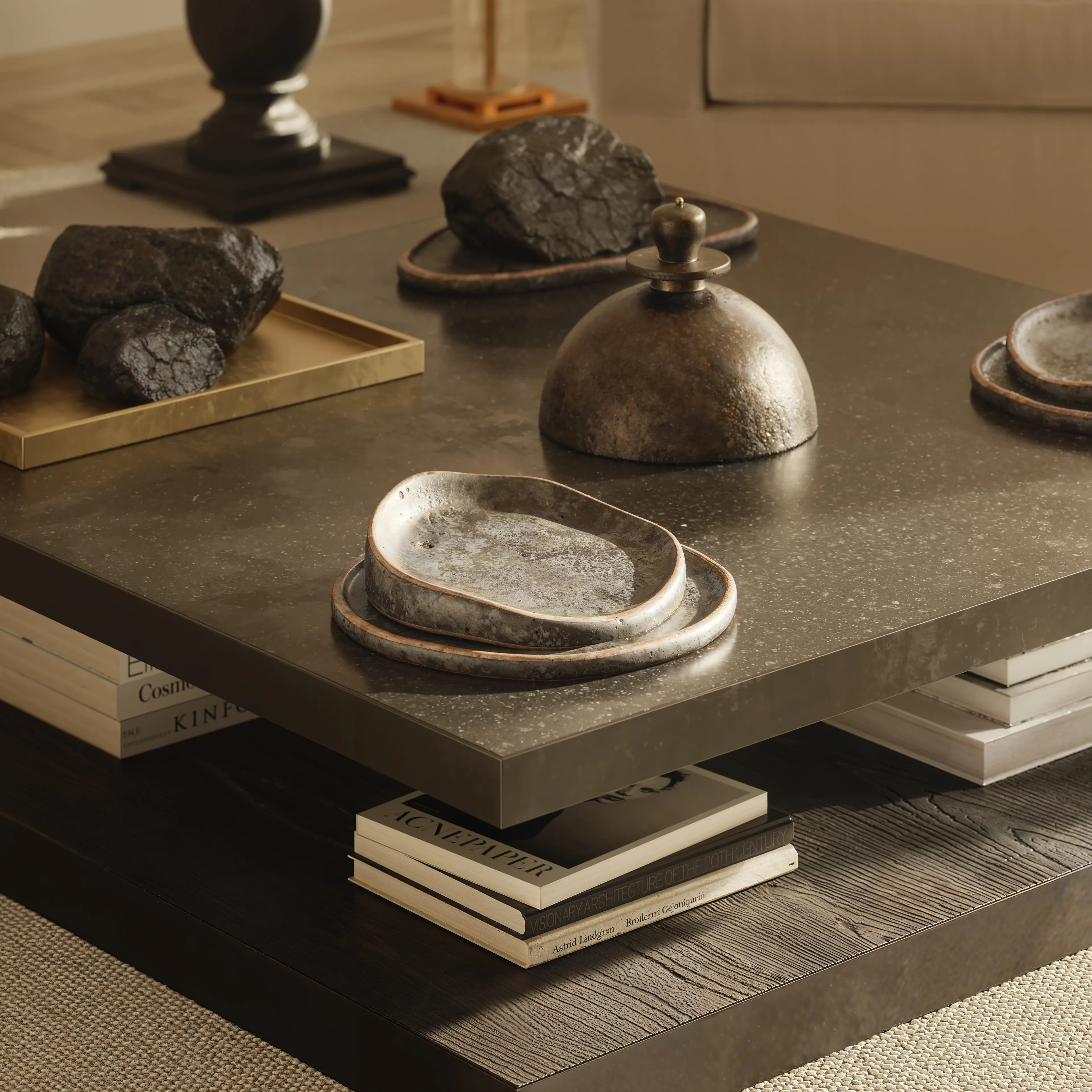 Coffee table objects in close view