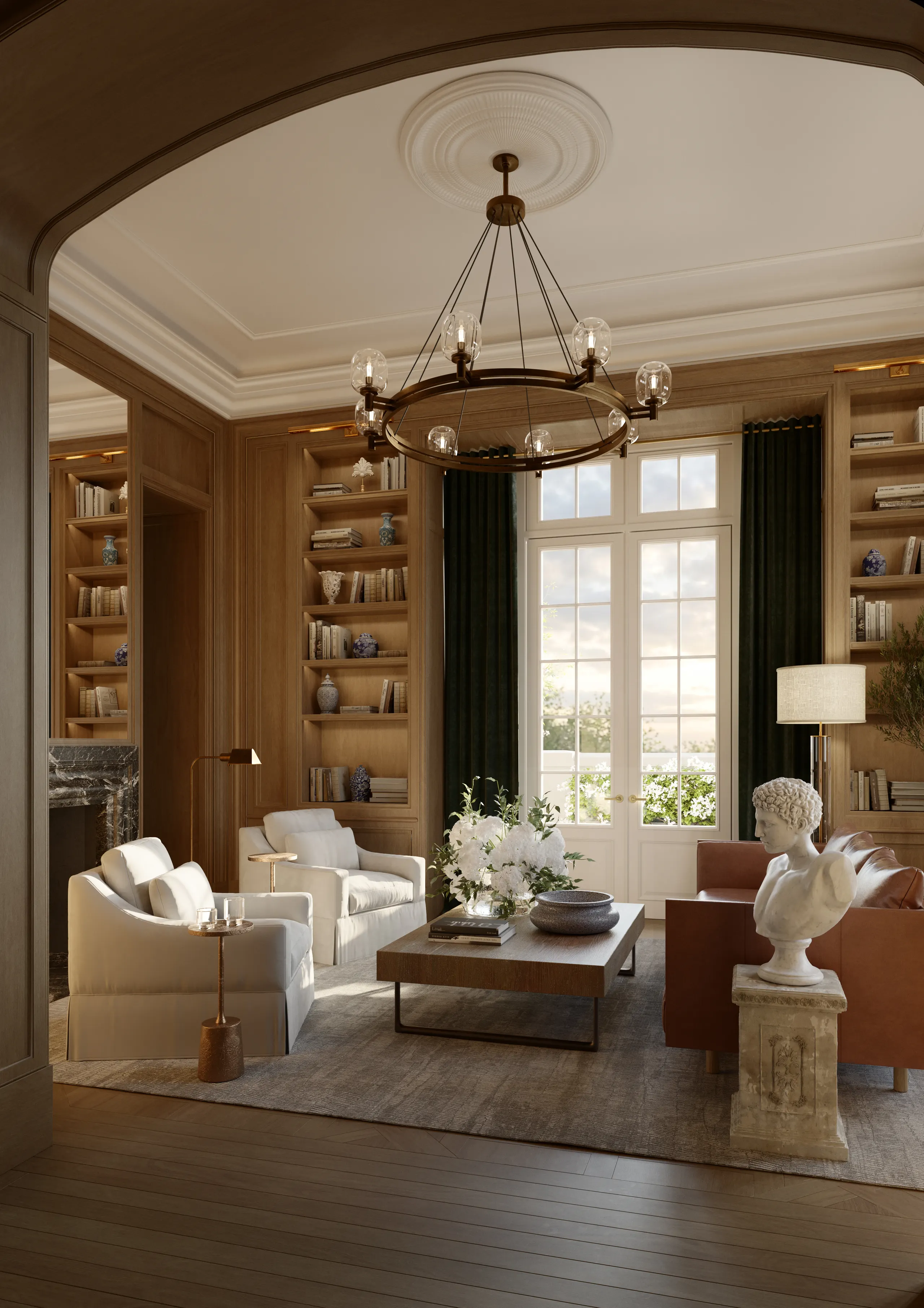 Oak-panelled library