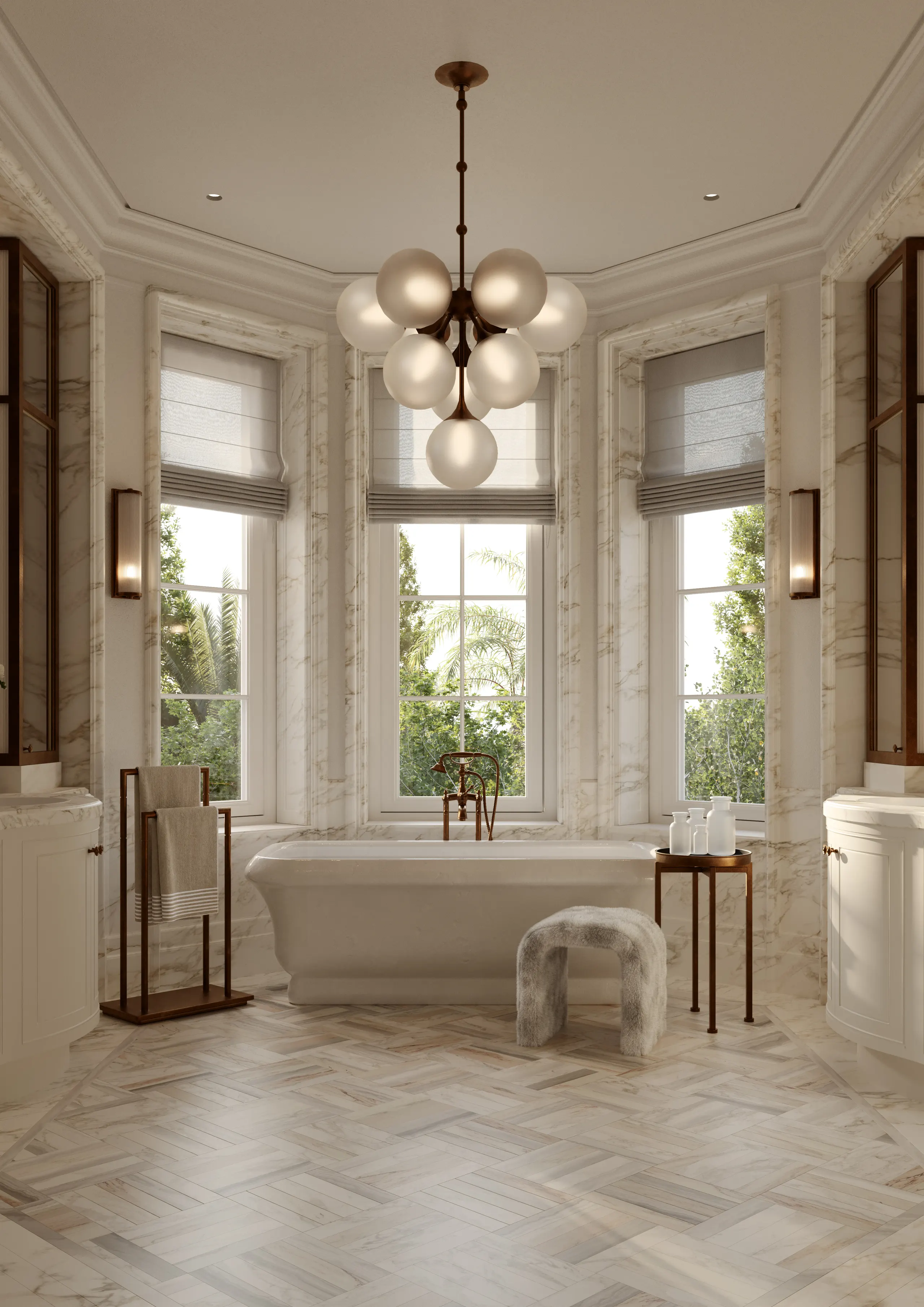 Marble bathroom with freestanding tub