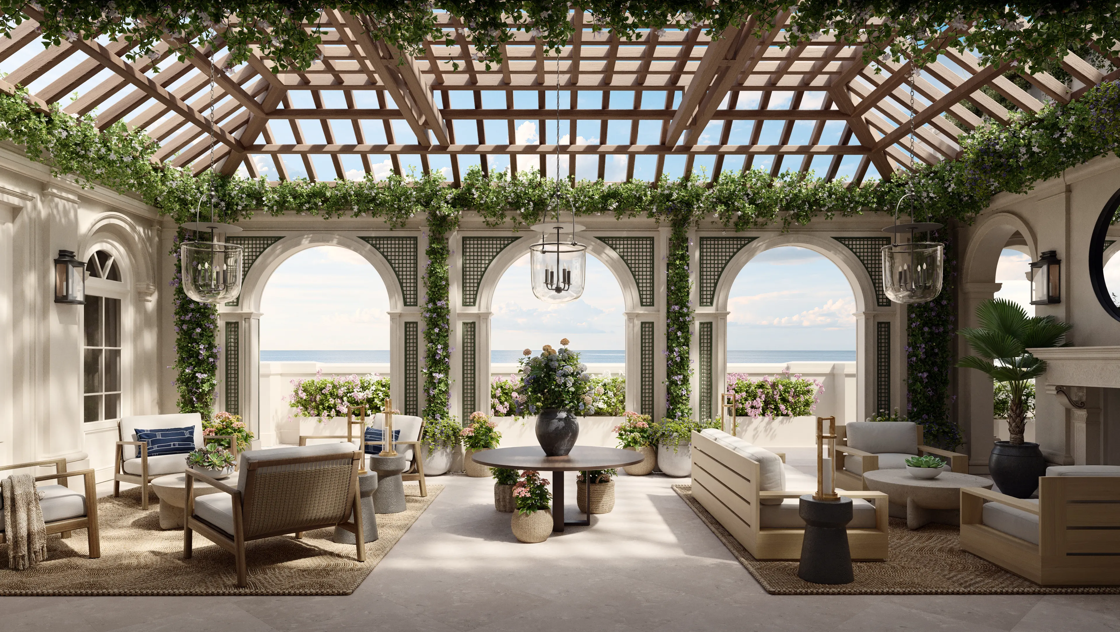 Pergola terrace overlooking the sea